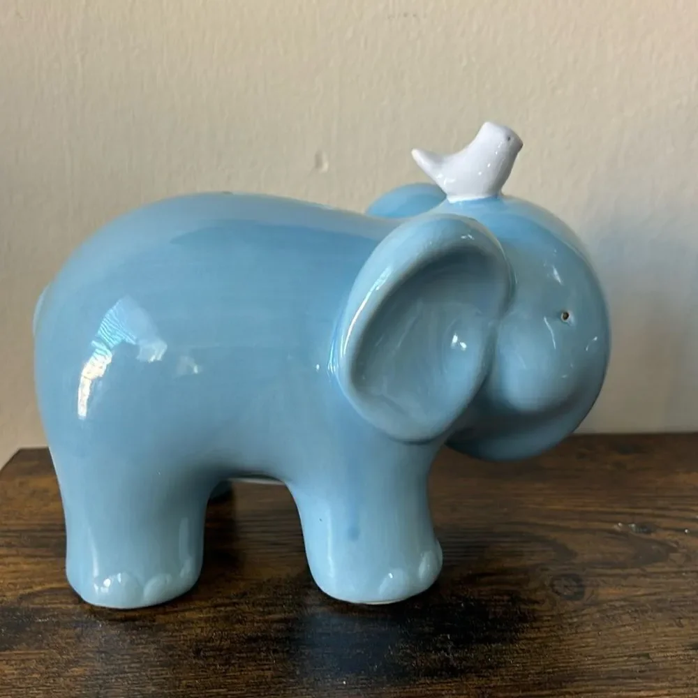 2013 POTTERY BARN KIDS BABAR THE ELEPHANT COIN PIGGY BANK WITH BLUE BIRD PB KIDS